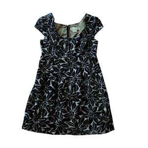 Michael Kors 100% linen cap sleeve mini dress in black and tan size 2P petite